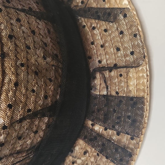 Tarnish Women's Brown Boater Straw Hat With Dotted Tulle Netting - Picture 5 of 11